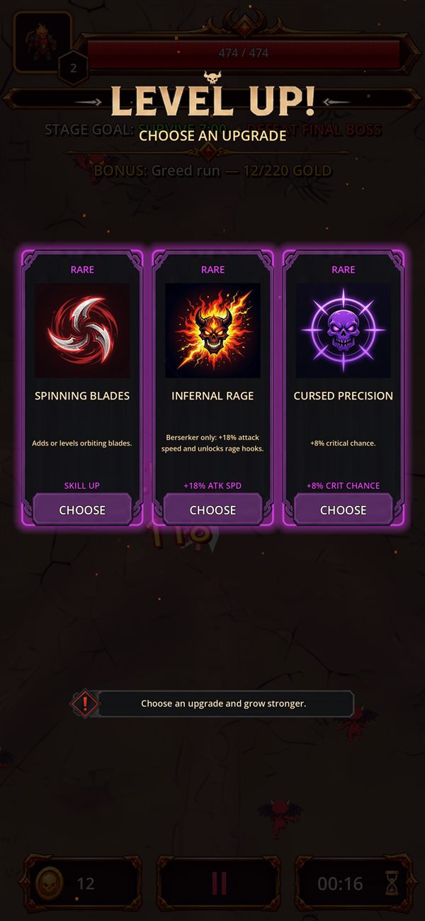 Hellswarm: Survivors level-up choices