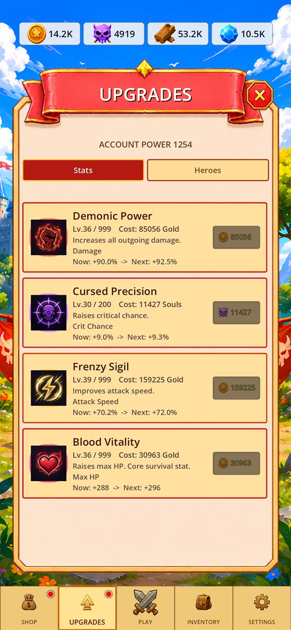 Hellswarm: Survivors permanent upgrades